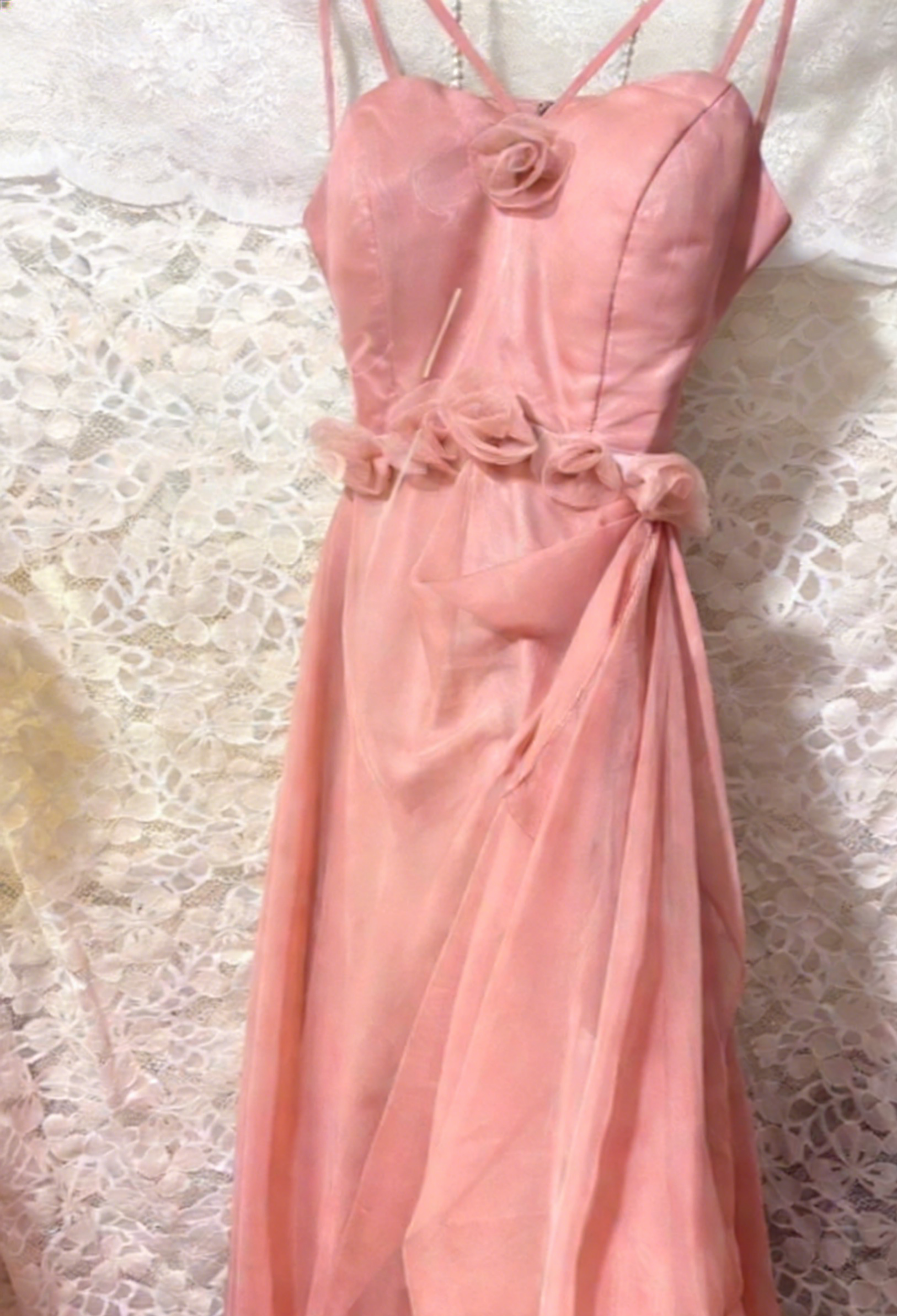 Elegant A Line Peach Spaghetti Straps Chiffon Long Prom Dress, Evening Dress