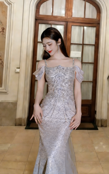 Gorgeous Mermaid Off The Shoulder Tulle Beads Long Prom Dress, Evening Dress