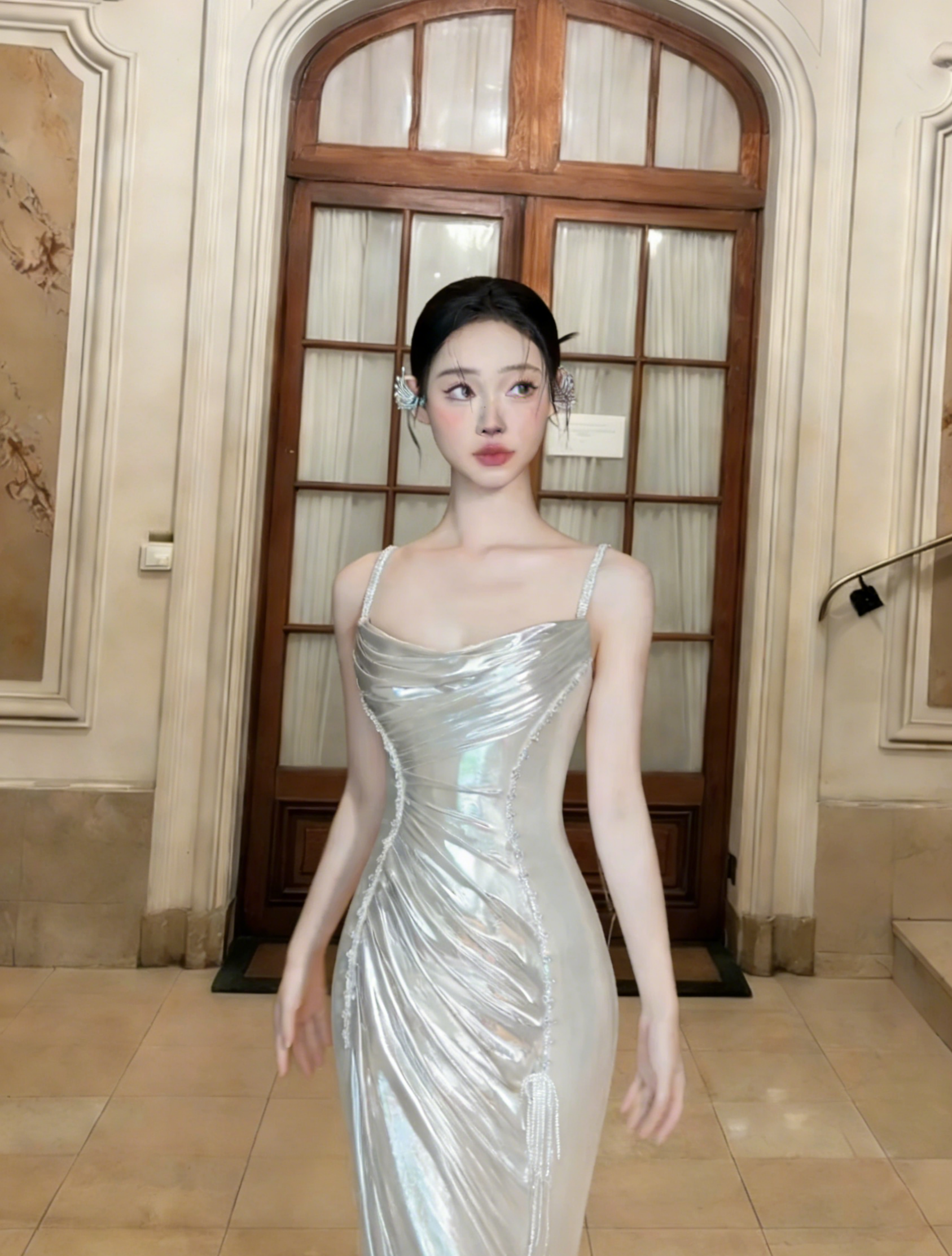Pretty Mermaid Spaghetti Straps Satin Long Prom Dress, Evening Dress