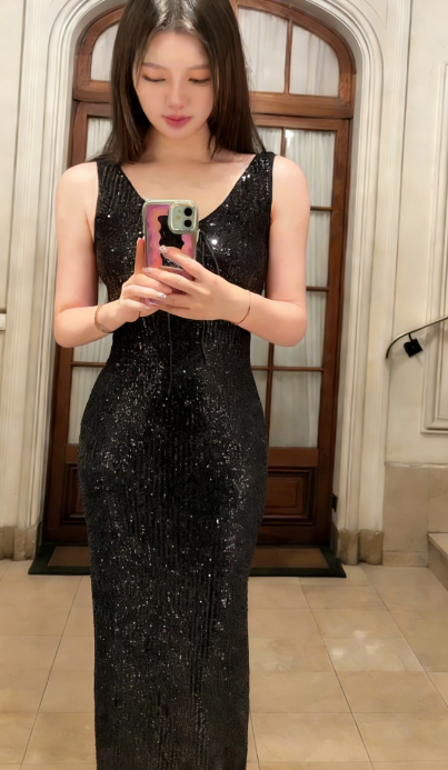 Shiny Mermaid Black V Neck Sequin Long Prom Dress, Evening Dress