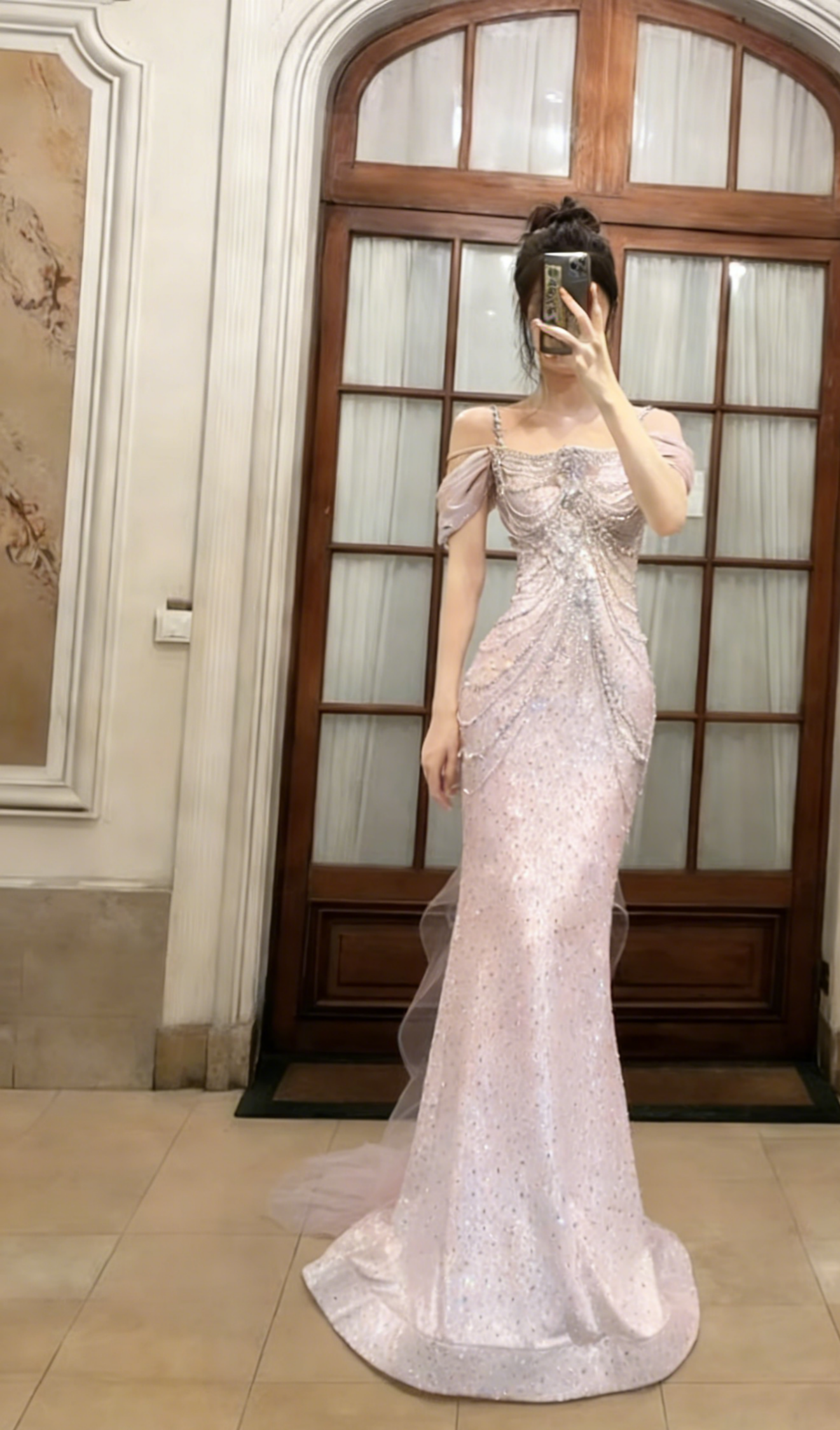 Gorgeous Mermaid Off The Shoulder Tulle Sequin Beads Long Prom Dress, Evening Dress