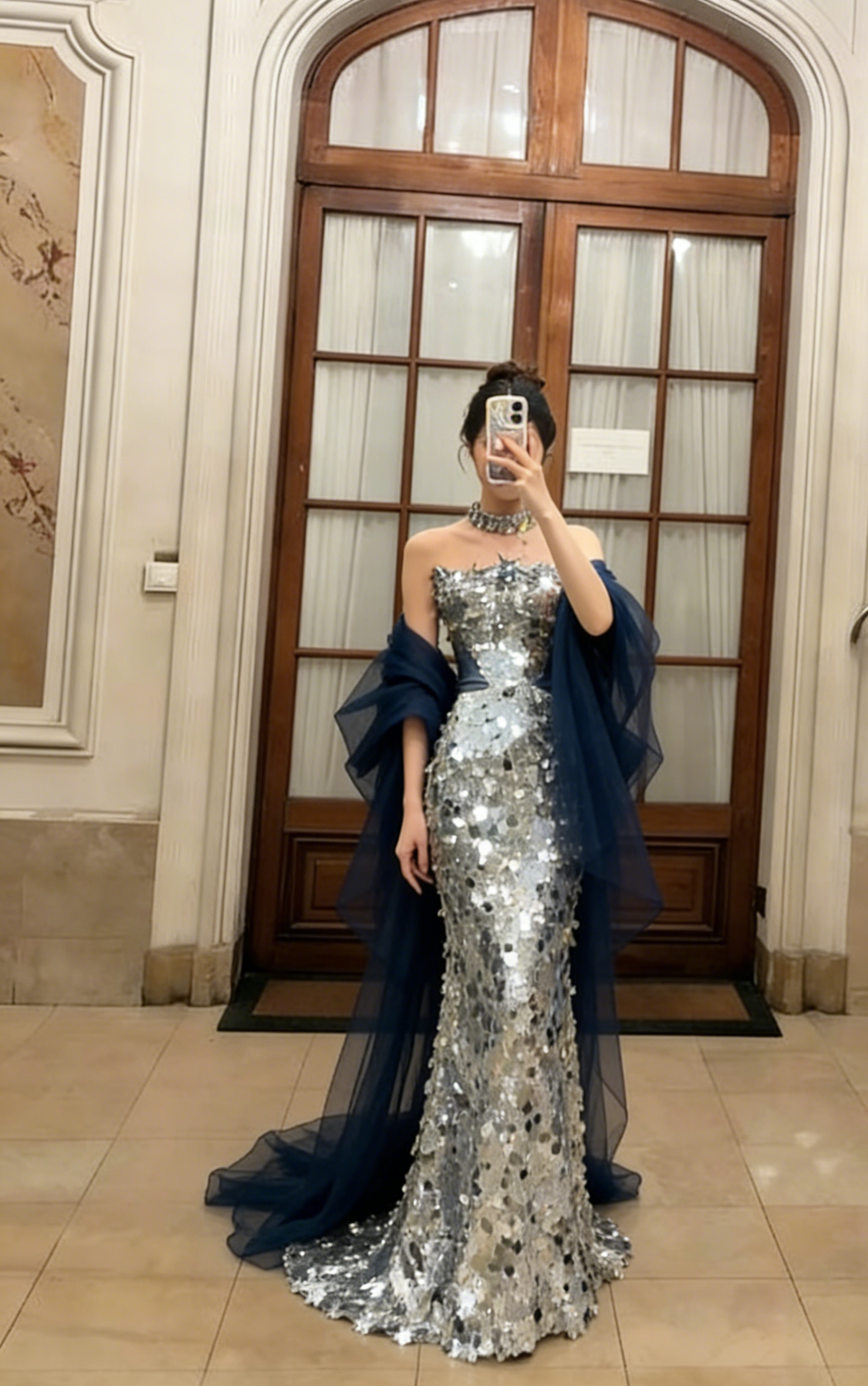 Sparkly Silver Mermaid Strapless Sequin Long Prom Dress, Evening Dress