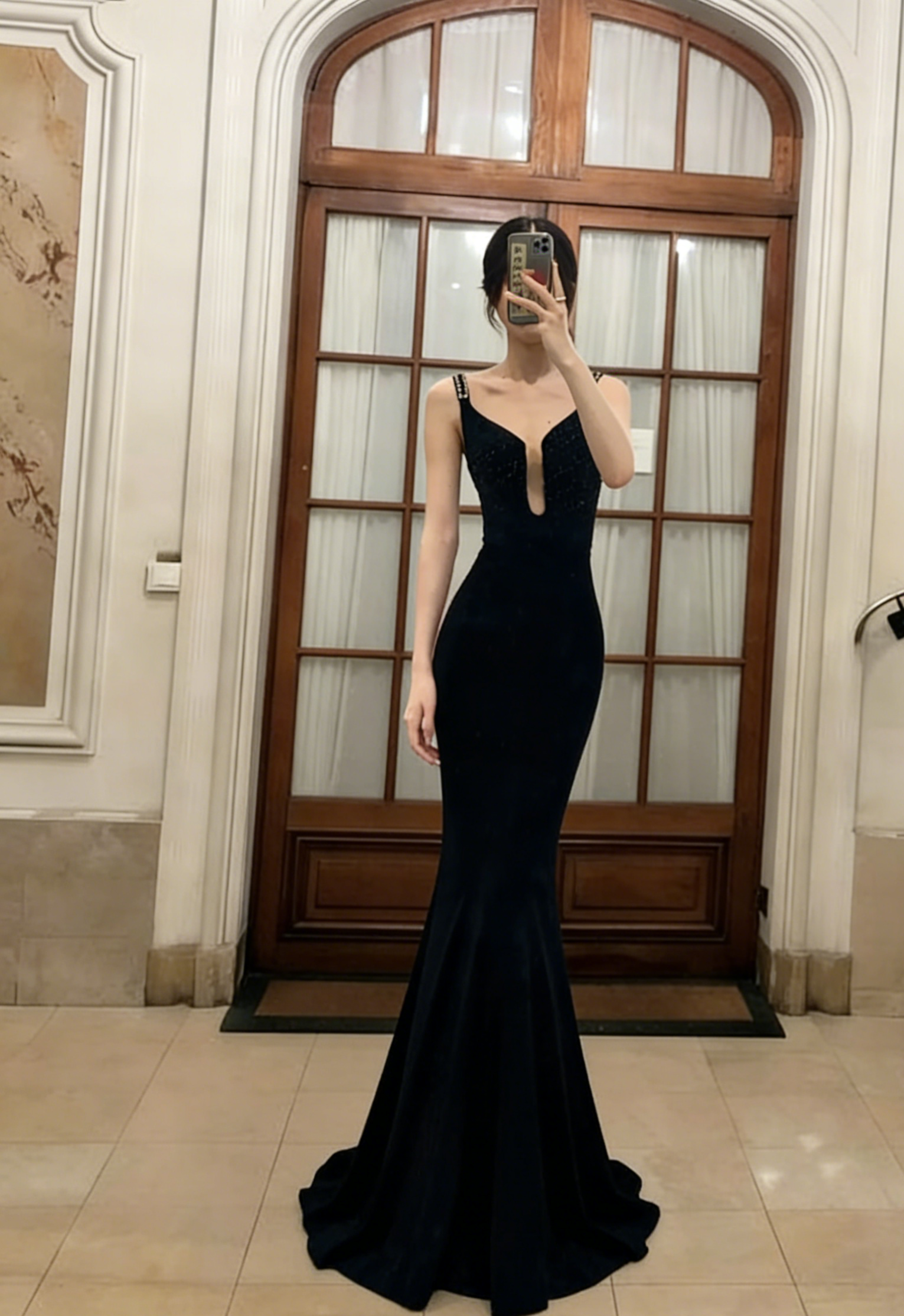 Charming Black Mermaid Spaghetti Straps Satin Long Prom Dress, Evening Dress