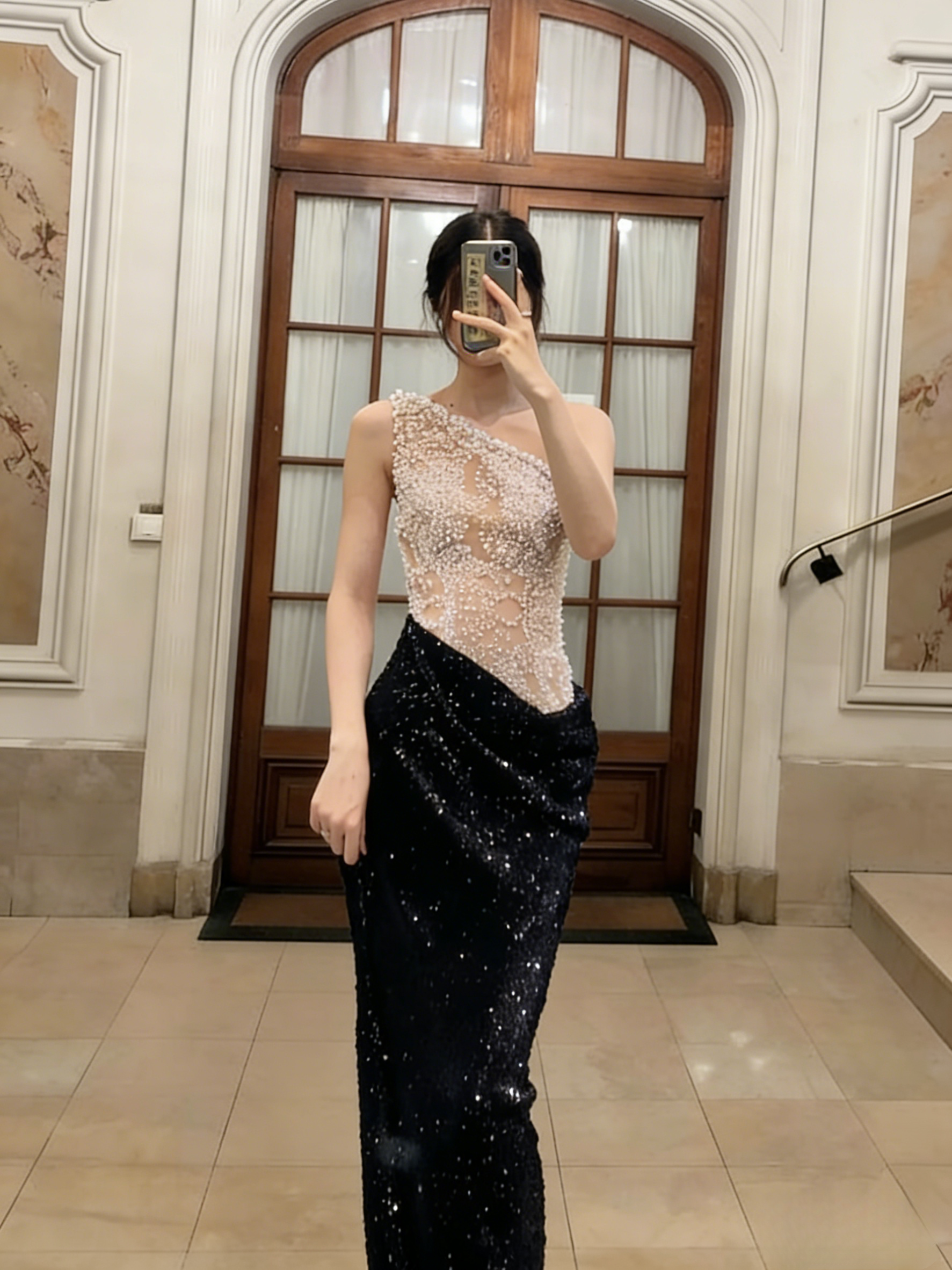 Unique Mermaid One Shoulder Sequin Beads Long Prom Dress, Evening Dress