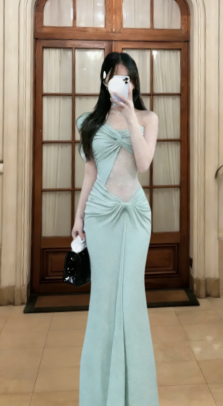 Unique Mermaid One Shoulder Satin Lace Long Prom Dress, Evening Dress