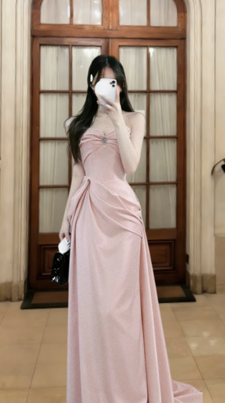 Classy A Line Strapless Satin Long Prom Dress, Evening Dress