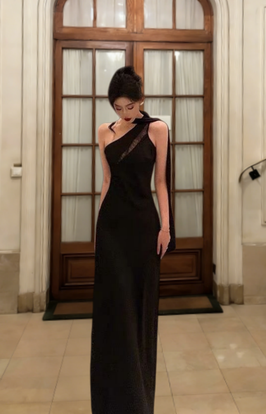 Elegant Black Mermaid Spaghetti Straps Satin Long Prom Dress, Evening Dress