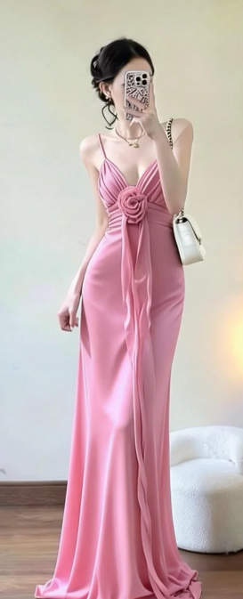 Classy Mermaid Spaghetti Straps Satin Chiffon Long Prom Dress, Evening Dress