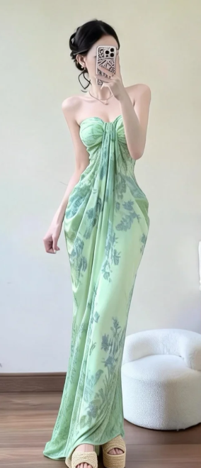 Charming Mermaid Sweetheart Printed Chiffon Long Prom Dress, Evening Dress