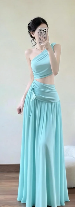 Charming A Line One Shoulder Chiffon Long Prom Dress, Evening Dress