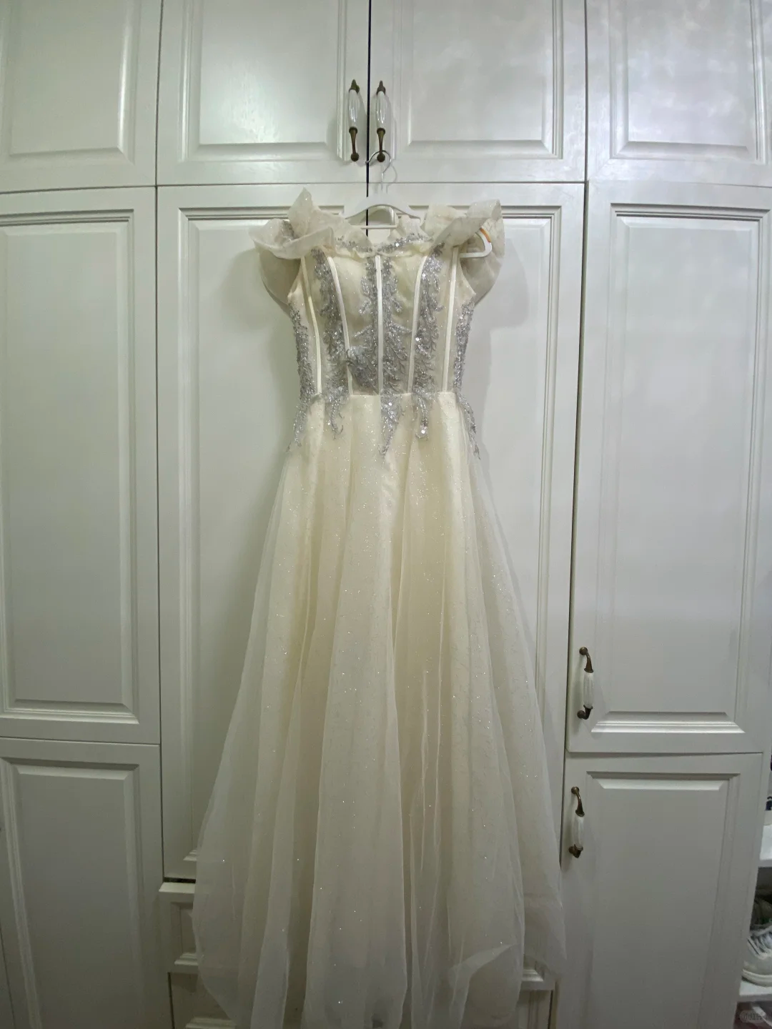 Classy A Line Strapless Tulle Sequin Long Prom Dress, Evening Dress
