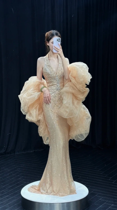 Gorgeous Mermaid Halter Tulle Sequin Long Prom Dress, Evening Dress