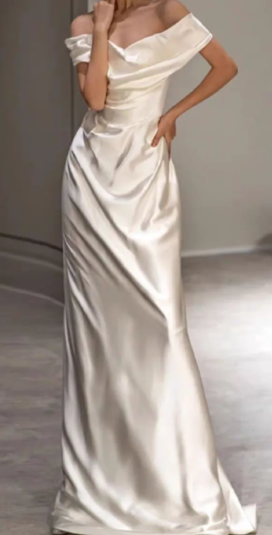 Elegant A Line Off The Shoulder Satin Long Prom Dress, Evening Dress