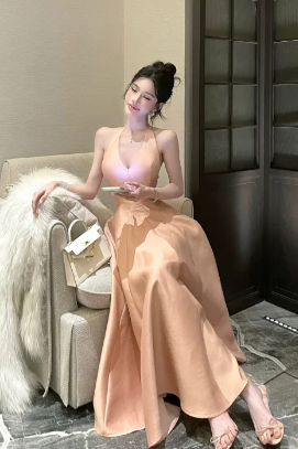 Pretty A LIne Halter Satin Long Prom Dress, Evening Dress
