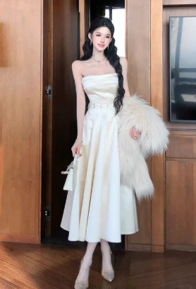 Pretty A Line Strapless Satin Long Prom Dress, Evening Dress