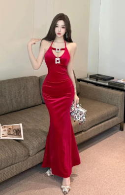 Burgundy Chic Mermaid Spaghetti Straps Satin Long Prom Dress, Evening Dress