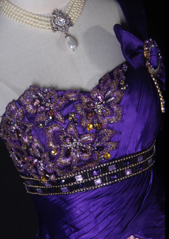 Charming Purple One Shoulder Satin Pleated Beaded Mermaid Prom Dress Evening Gown With Embroidery Appliques