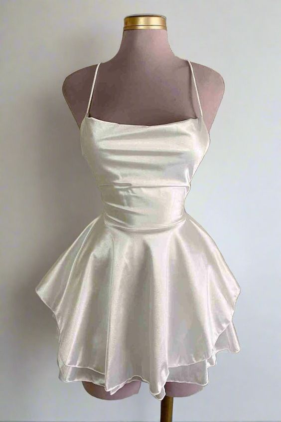 White Straps Lace-Up A-Line Short Party Dress Homecoming Dresses