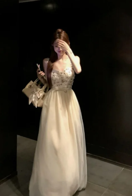 Princess Spaghetti Straps A Line Tulle Applique Long Prom Dress, Evening Dress