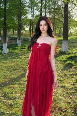 Burgundy Sweetheart A Line Chiffon Long Prom Dress, Evening Dress