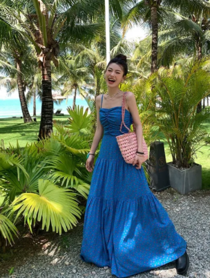 Obsessed Blue Spaghetti Straps A Line Satin Long Prom Dress, Evening Dress