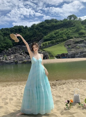 Pretty Spaghetti Straps A Line Chiffon Long Prom Dress, Evening Dress