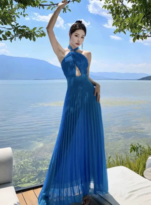 Chic A Line Halter Chiffon Long Prom Dress, Evening Dress