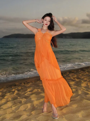 Unique A Line Halter Chiffon Long Prom Dress, Evening Dress