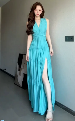 Pretty A Line V Neck Satin Slit Long Prom Dress, Evening Dress