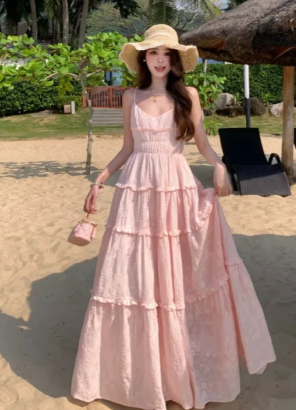 Vintage Pink A Line Spaghetti Straps Satin Long Prom Dress, Evening Dress