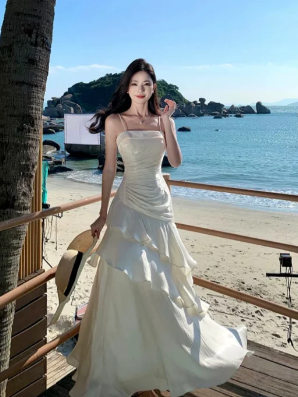 Pretty A Line Spaghetti Straps Chiffon Long Prom Dress, Evening Dress