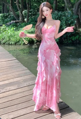 Chic A Line Spaghetti Straps Chiffon Long Prom Dress, Evening Dress