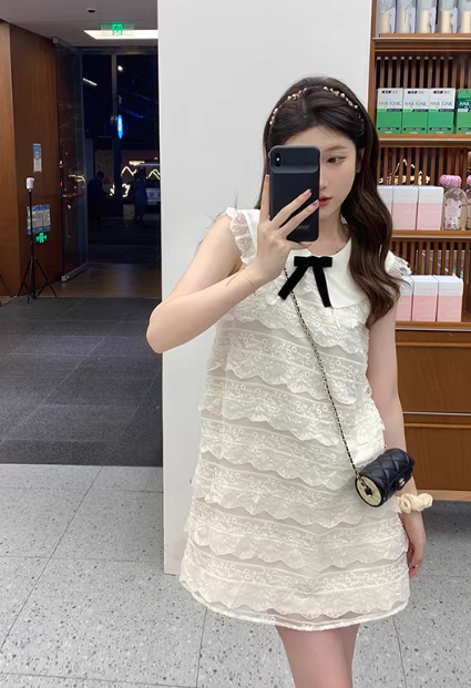 French First Love Pure and Desire Sleeveless White Summer Short Dress
