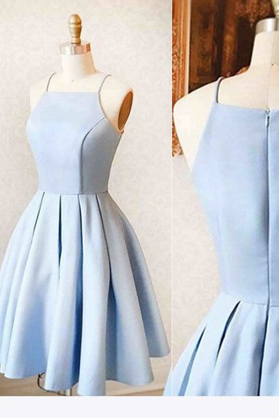 Satin Light blue Simple Short Mini Homecoming dress For Teens Birthday Outfits