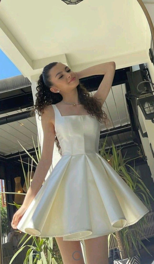 Sexy A Line Straps Ivory Satin Short Homecoming Dress Birthday Outfits