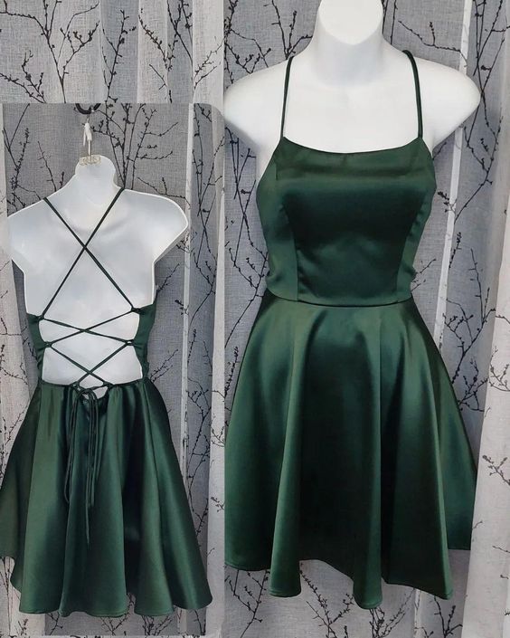 Sexy A Line Spaghetti Straps Green Short Backless Homecoming Dress