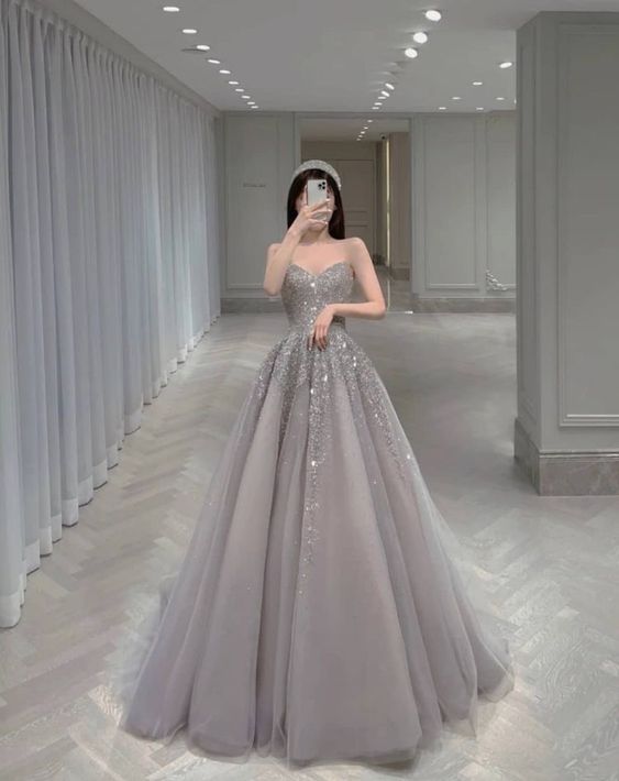 Vintage A Line Sweetheart Neckline Tulle Sequin Long Prom Dress