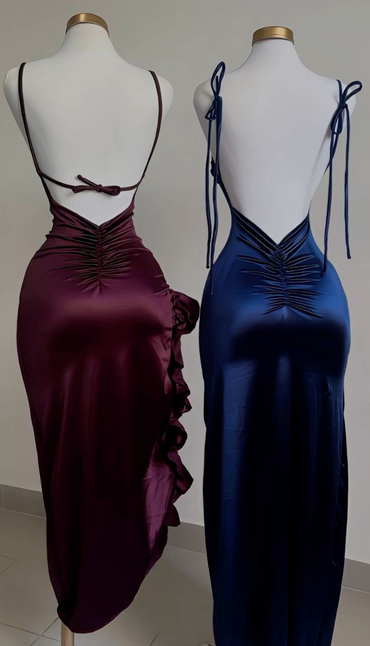 Vintage Mermaid Spaghetti Straps Custom Silk Satin Blue Long Prom Dresses