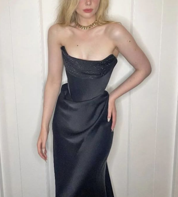 Elegant Strapless Black Satin Beaded Mermaid Long Party Dress Formal Wedding Guest Dress