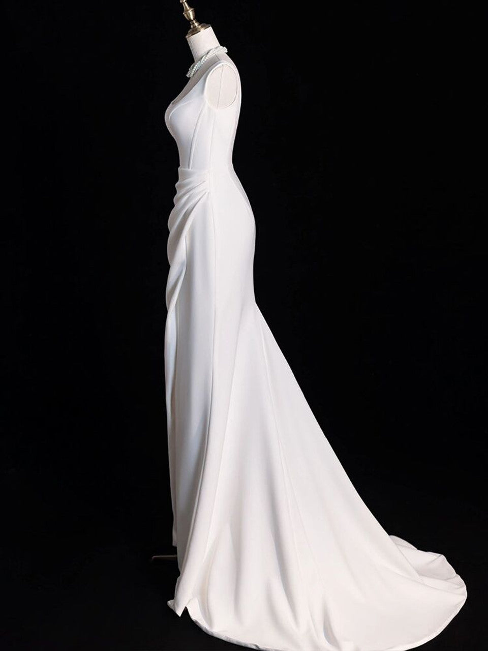 Fairytale White Satin Wedding Dress Mermaid Wedding Dresses for Bride