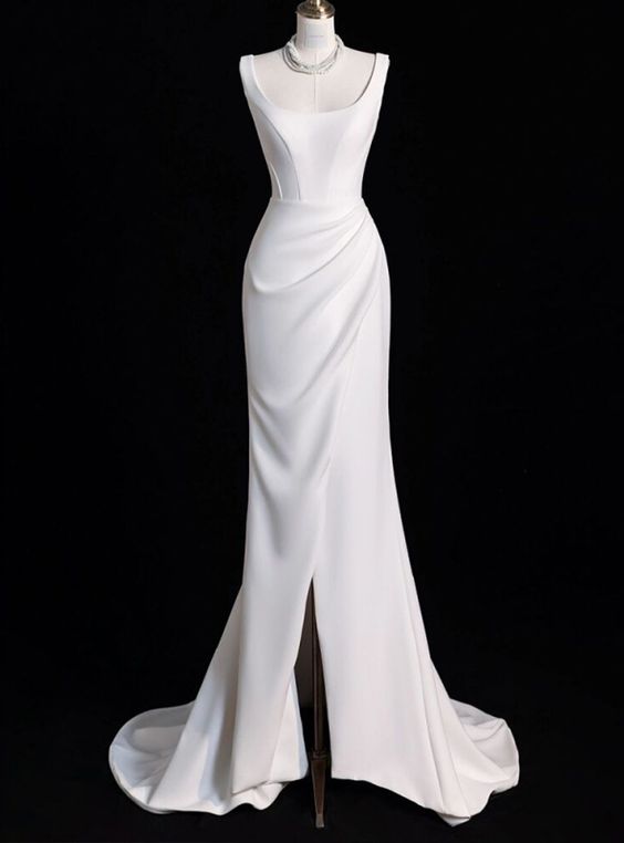 Fairytale White Satin Wedding Dress Mermaid Wedding Dresses for Bride
