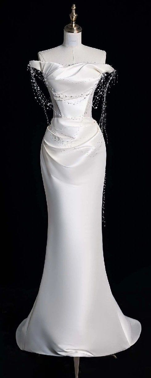 Fairytale Mermaid Wedding Dresses White Off The Shoulder Satin Wedding Dress