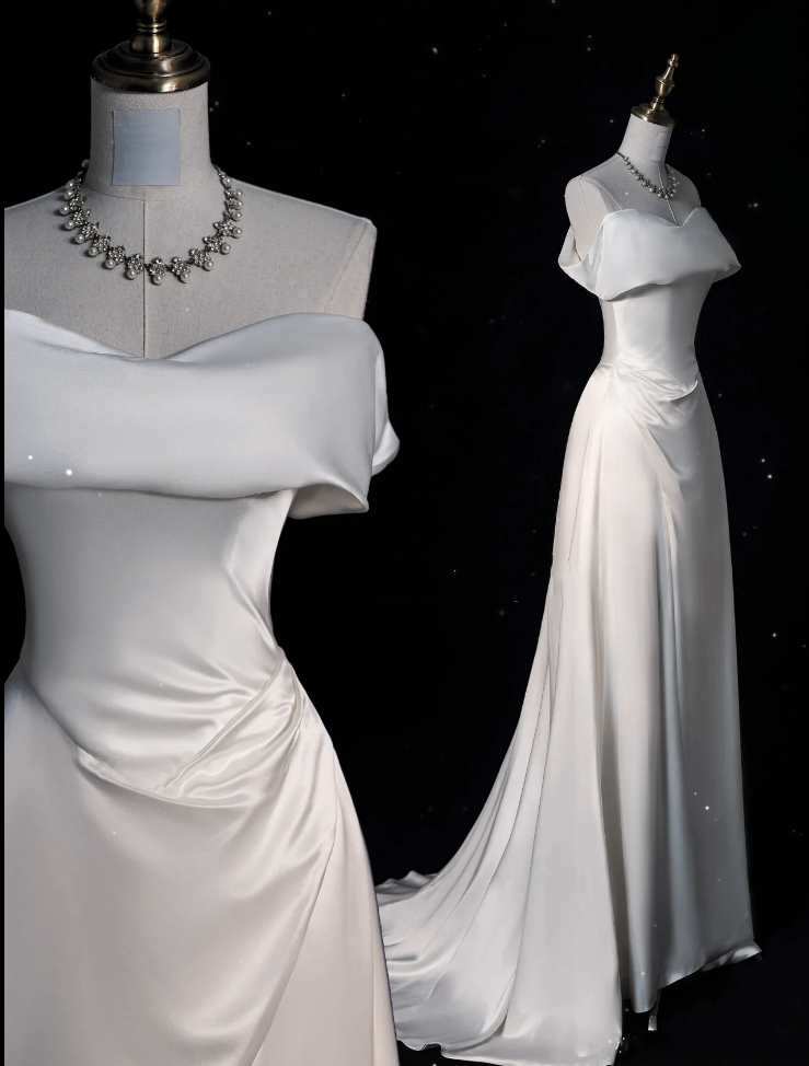 Fairytale Wedding Dress White Mermaid Off The Shoulder Satin Wedding Dresses