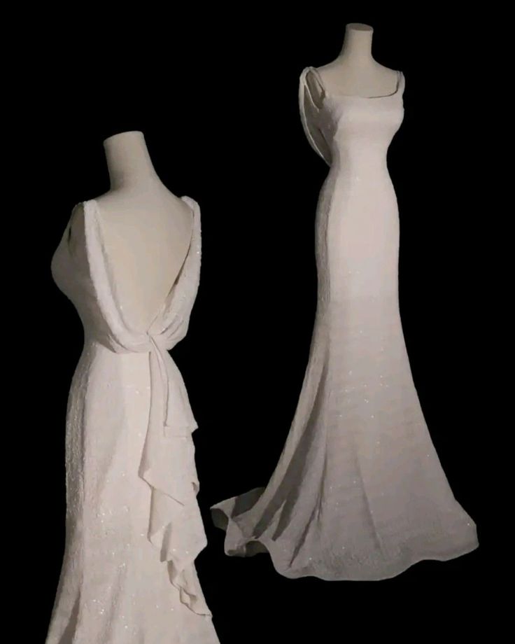 Vintage White Mermaid Straps Sequin Long Backless Wedding Dresses