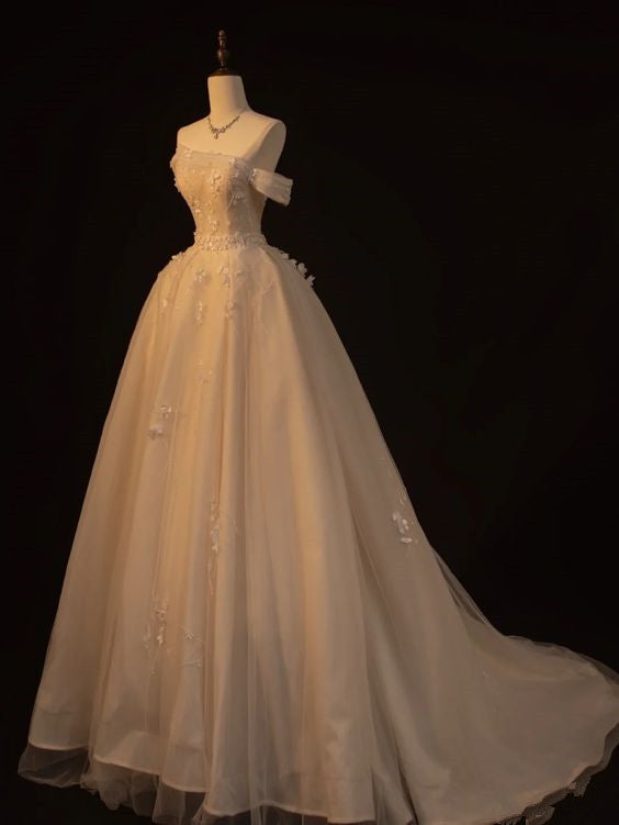 Elegant A Line Off The Shoulder Tulle Long Prom Dress