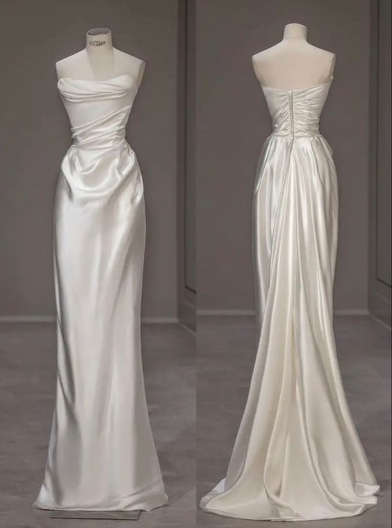 Vintage Mermaid Strapless Long Satin Wedding Dresses