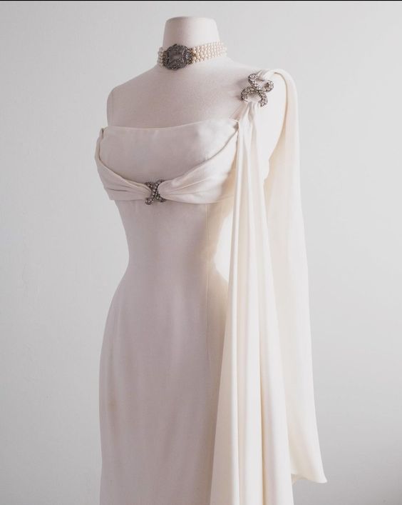 Vintage Mermaid One Shoulder Long Chiffon Wedding Dresses