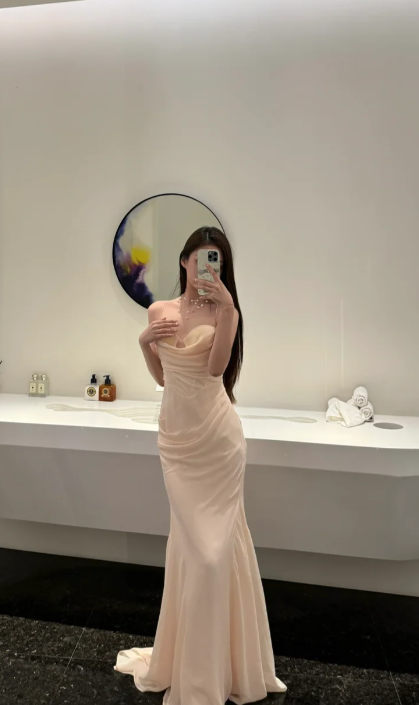 Pretty Mermaid Spaghetti Straps Chiffon Long Prom Dress, Evening Dress