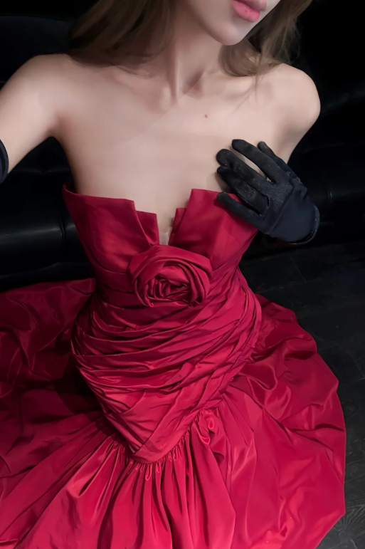 Classy Mermaid Strapless Pleated Satin Without Gloves Long Prom Dress, Evening Dress
