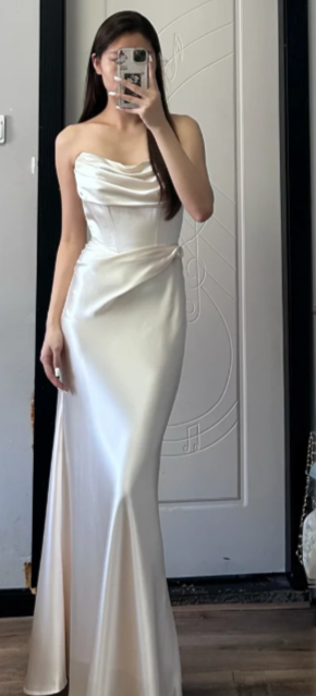 Charming Mermaid Strapless Satin Long Prom Dress, Evening Dress